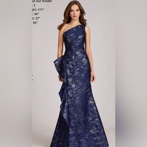 Mother of Bride/Groom Teri Jon Dress. Gorgeous one-shoulder gown w side ruffle.